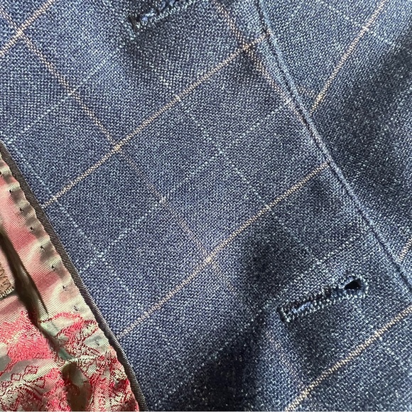 Paite 100% Wool Blue Plaid Blazer w/ Green + Red Satin Lining, Sz 48 Fits Medium - Picture 10 of 14